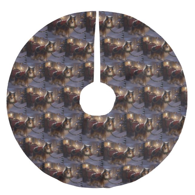 Shetland Sheepdog Christmas Festive Season  Brushed Polyester Tree Skirt (Front)