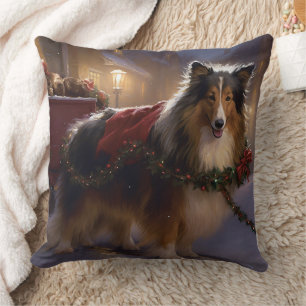 Shetland Sheepdog Christmas Festive Season Cushion