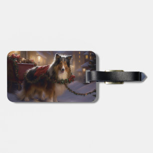 Shetland Sheepdog Christmas Festive Season Luggage Tag