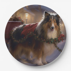 Shetland Sheepdog Christmas Festive Season Paper Plate