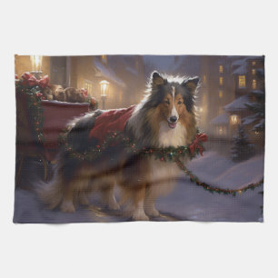 Shetland Sheepdog Christmas Festive Season Tea Towel