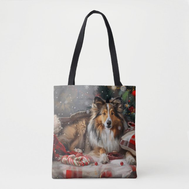 Shetland Sheepdog Christmas Festive Tote Bag (Front)