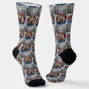 Shetland Sheepdog Christmas Red Truck Holiday Socks