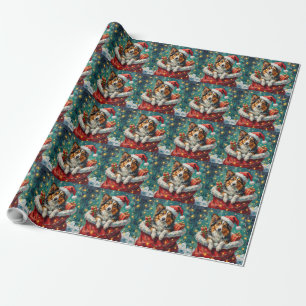 Shetland Sheepdog Christmas Santa Bag Adventure Wrapping Paper