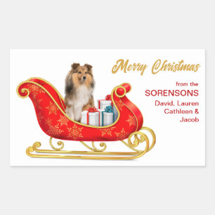 Shetland Sheepdog Christmas Sleigh Rectangular Sticker