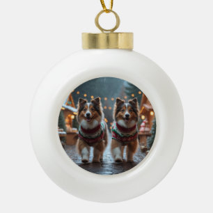 Shetland Sheepdog Christmas Snow Holiday  Ceramic Ball Christmas Ornament
