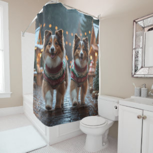 Shetland Sheepdog Christmas Snow Holiday Shower Curtain