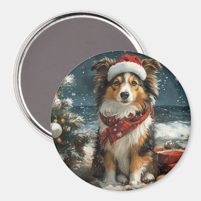 Shetland Sheepdog Christmas Vintage Beach  Magnet (Front/Back)