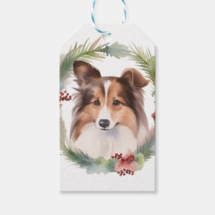 Shetland Sheepdog Christmas Wreath Festive Pup Gift Tags