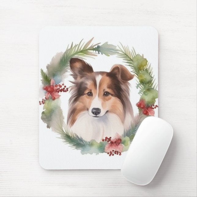 Shetland Sheepdog Christmas Wreath Festive Pup Mouse Pad (With Mouse)