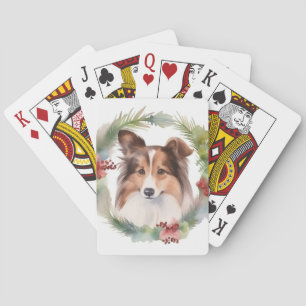 Shetland Sheepdog Christmas Wreath Festive Pup Playing Cards