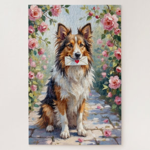 Shetland Sheepdog Delivering Valentine's Love Jigsaw Puzzle