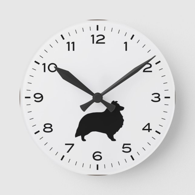 Shetland Sheepdog Dog Breed Silhouette Sheltie Round Clock (Front)
