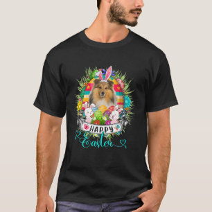 Shetland Sheepdog Dog In Easter Eggs Basket Happy T-Shirt
