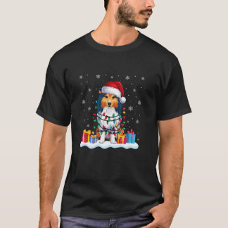 Shetland Sheepdog Dog Santa Hat Christmas Tree Lig T-Shirt
