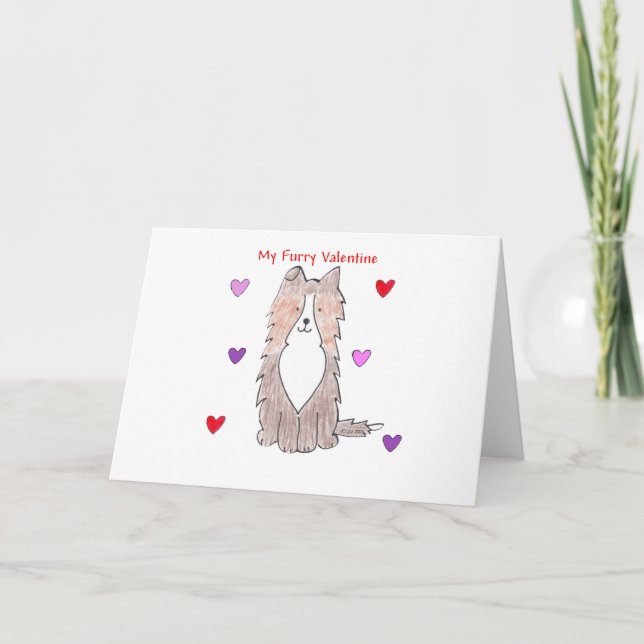 Shetland Sheepdog Furry Valentine Holiday Card (Front)