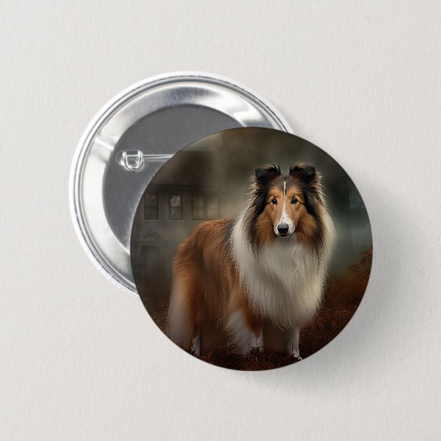 Shetland Sheepdog Halloween Scary 6 Cm Round Badge (Front & Back)