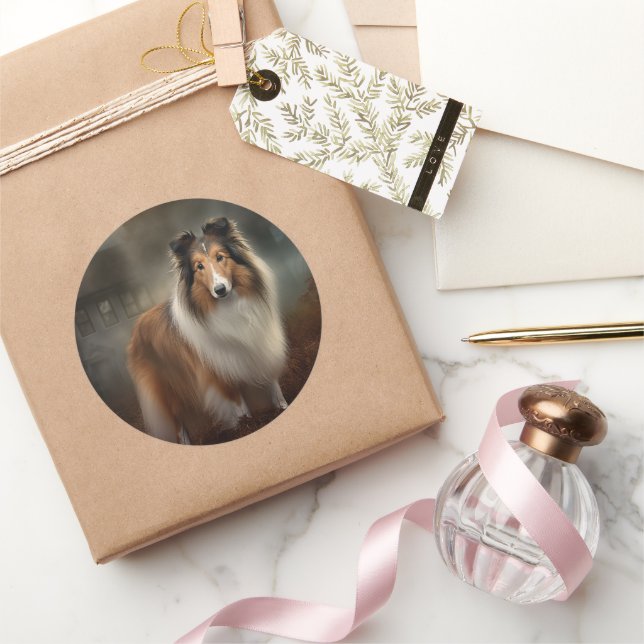 Shetland Sheepdog Halloween Scary Classic Round Sticker (Gifting)