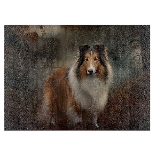 Shetland Sheepdog Halloween Scary Cutting Board (Front)