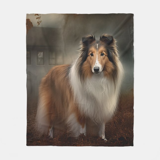 Shetland Sheepdog Halloween Scary Fleece Blanket (Front)