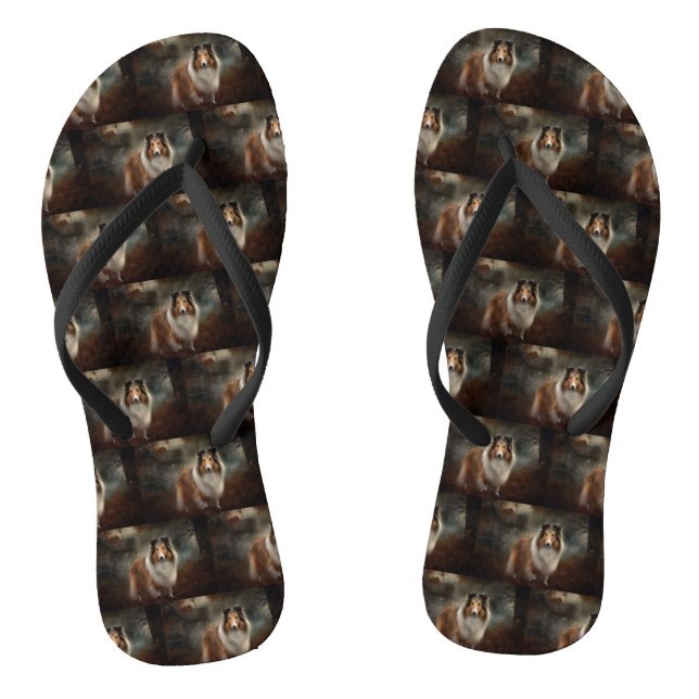 Shetland Sheepdog Halloween Scary Jandals (Footbed)