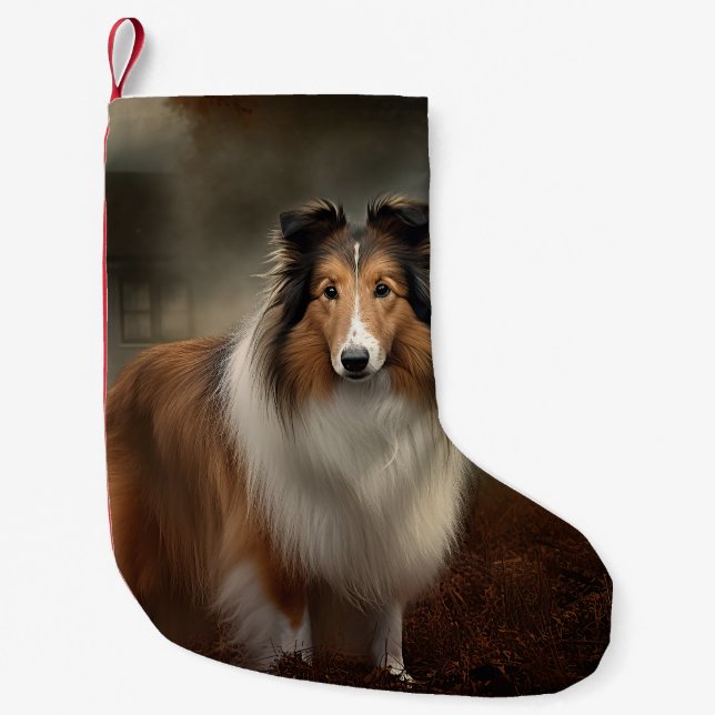 Shetland Sheepdog Halloween Scary Small Christmas Stocking (Front)