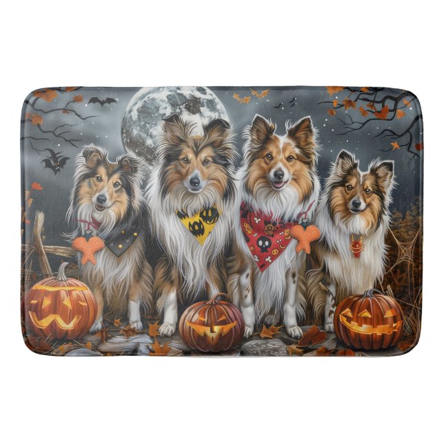 Shetland Sheepdog Halloween Spooky  Bath Mat (Front)