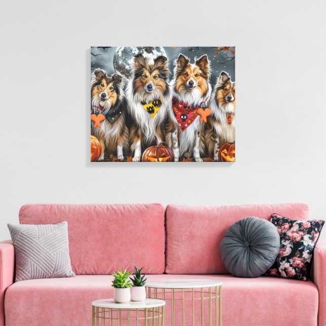Shetland Sheepdog Halloween Spooky  Canvas Print (Insitu(LivingRoom))