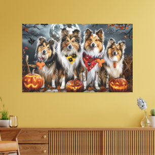Shetland Sheepdog Halloween Spooky Canvas Print