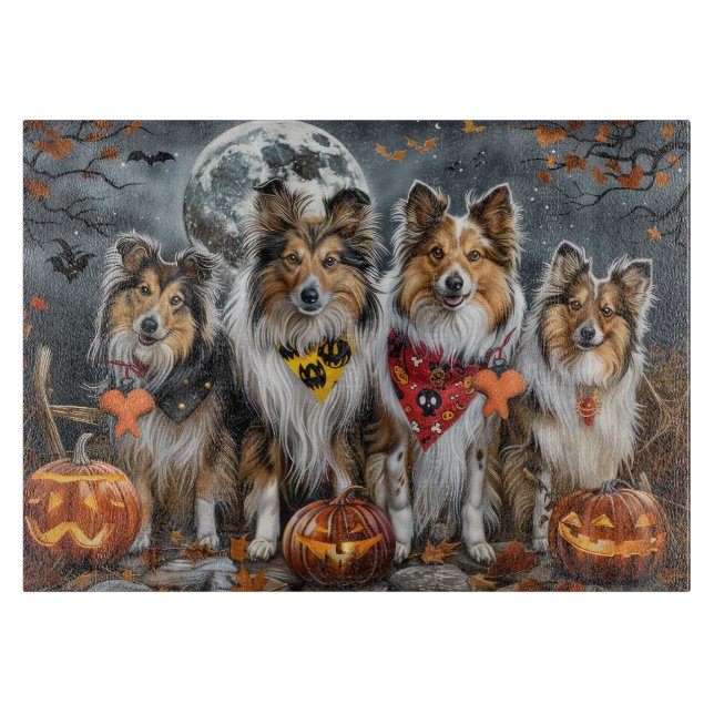 Shetland Sheepdog Halloween Spooky  Cutting Board (Front)