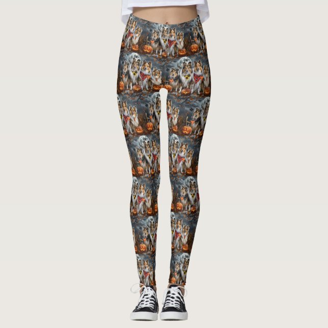 Shetland Sheepdog Halloween Spooky  Leggings (Front)