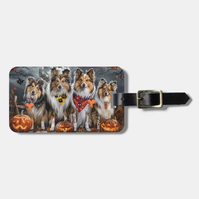 Shetland Sheepdog Halloween Spooky  Luggage Tag (Front Horizontal)