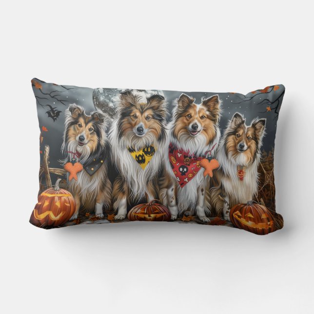 Shetland Sheepdog Halloween Spooky  Lumbar Cushion (Back)