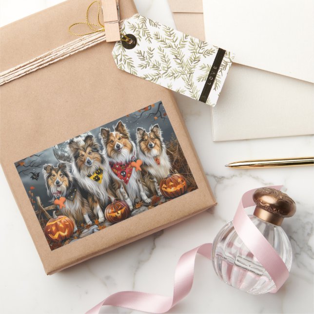 Shetland Sheepdog Halloween Spooky  Rectangular Sticker (Gifting)
