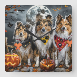 Shetland Sheepdog Halloween Spooky  Square Wall Clock