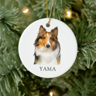 Shetland Sheepdog Hand Drawing Personalised Ceramic Tree Decoration