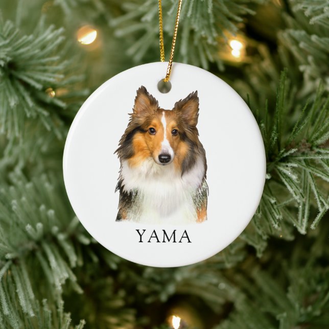 Shetland Sheepdog Hand Drawing Personalised Ceramic Tree Decoration (Tree)