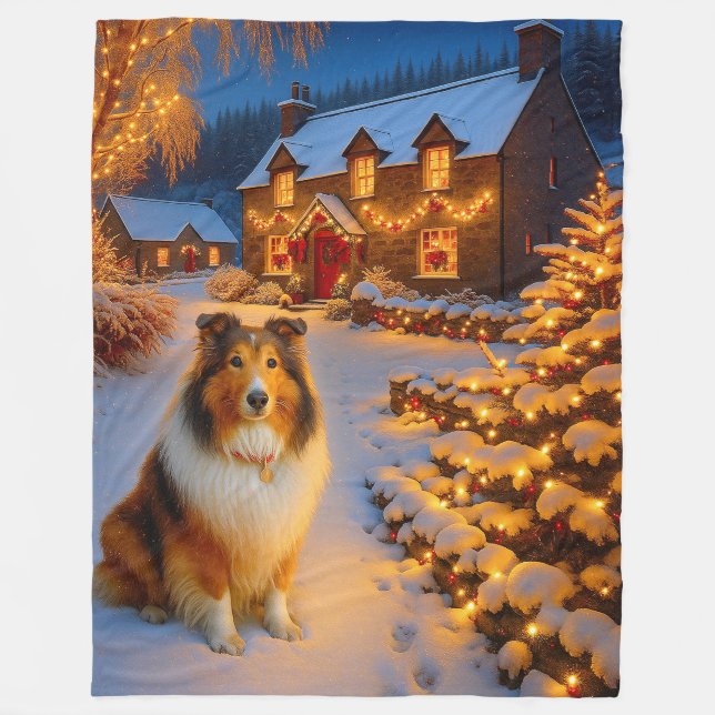 Shetland Sheepdog Holiday  Fleece Blanket (Front)