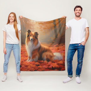 Shetland Sheepdog in Autumn Leaves Fall Inspire Fleece Blanket