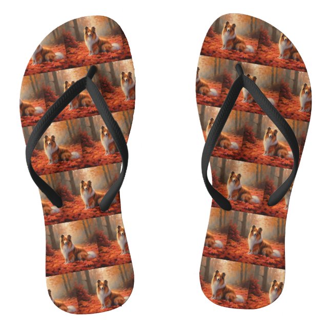 Shetland Sheepdog in Autumn Leaves Fall Inspire  Jandals (Footbed)