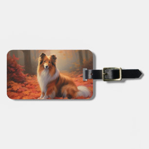 Shetland Sheepdog in Autumn Leaves Fall Inspire  Luggage Tag