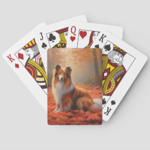 Shetland Sheepdog in Autumn Leaves Fall Inspire Playing Cards