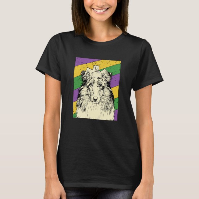 Shetland Sheepdog Jester Mardi Gras Dog Mom or Dad T-Shirt (Front)