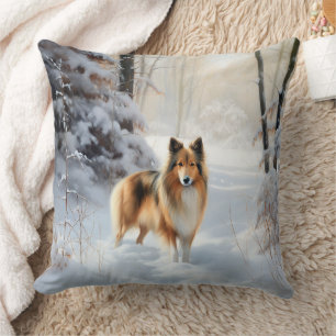 Shetland Sheepdog Let It Snow Christmas Cushion
