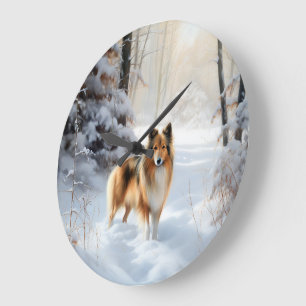 Shetland Sheepdog Let It Snow Christmas Large Clock