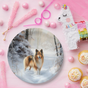 Shetland Sheepdog Let It Snow Christmas Paper Plate