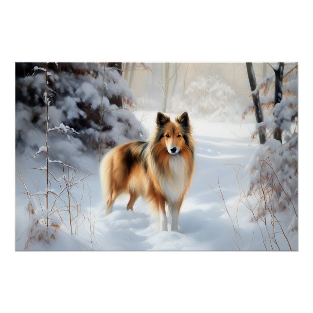 Shetland Sheepdog Let It Snow Christmas Poster (Front)