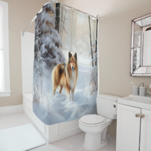 Shetland Sheepdog Let It Snow Christmas Shower Curtain