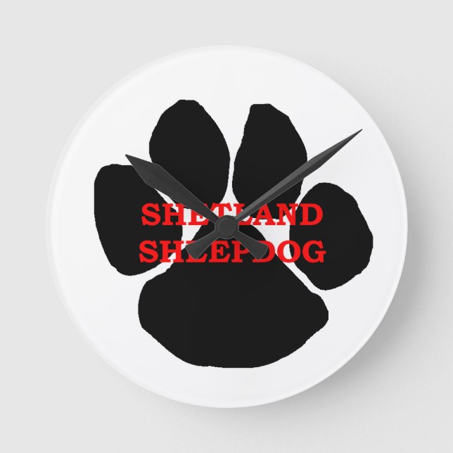Shetland Sheepdog Name Paw Round Clock (Front)