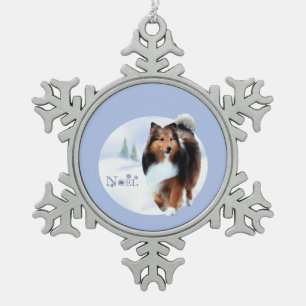 Shetland Sheepdog Noel Keychain Snowflake Pewter Christmas Ornament